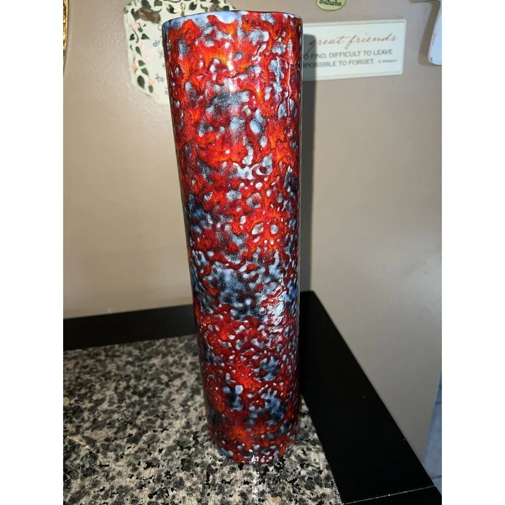 Destinos S.A. Portugal Red Grey Speckled Round Flower Vase Pottery Mid Century